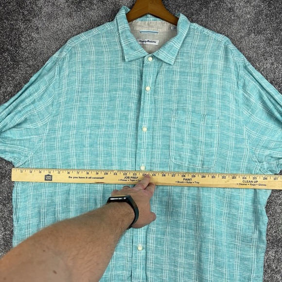 Tommy Bahama Linen Shirt Men's XXL Blue Button Up Beach Hawaiian Plaid Casual - Picture 6 of 8